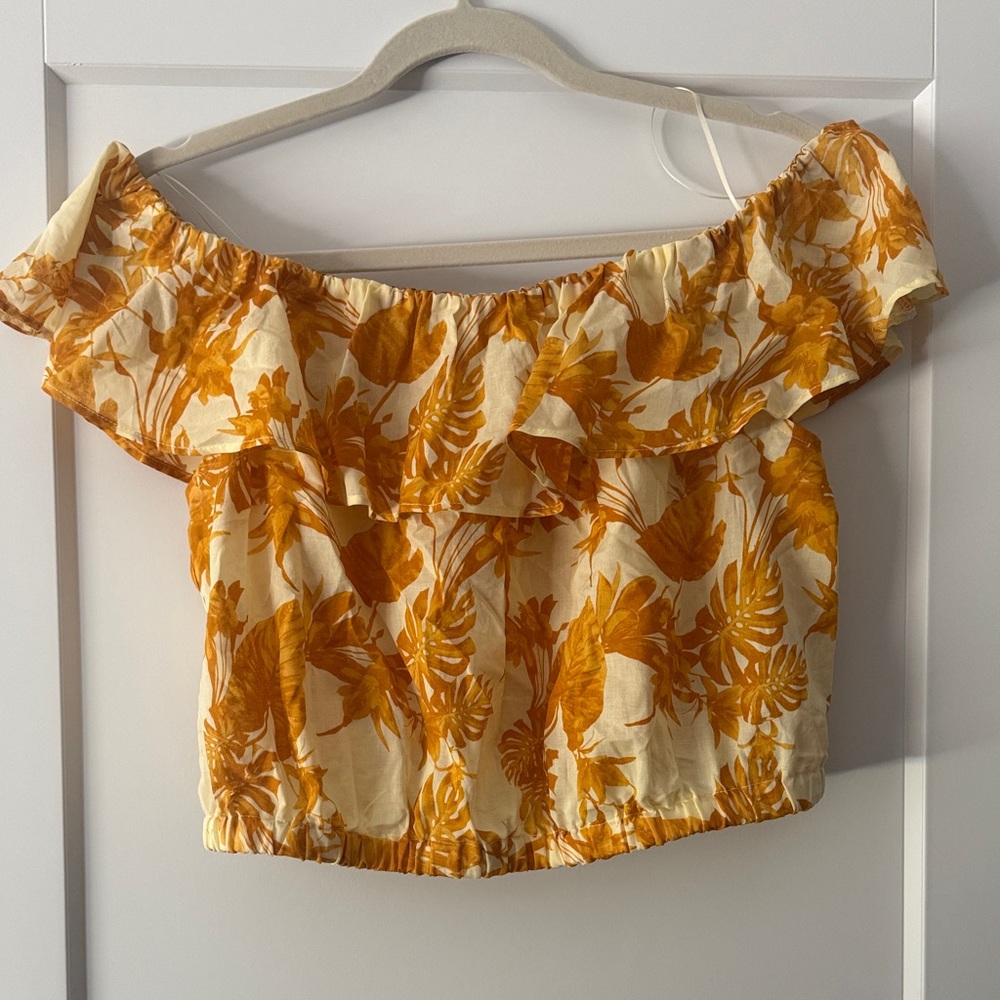 Banana Republic Orange Floral Off-Shoulder Top